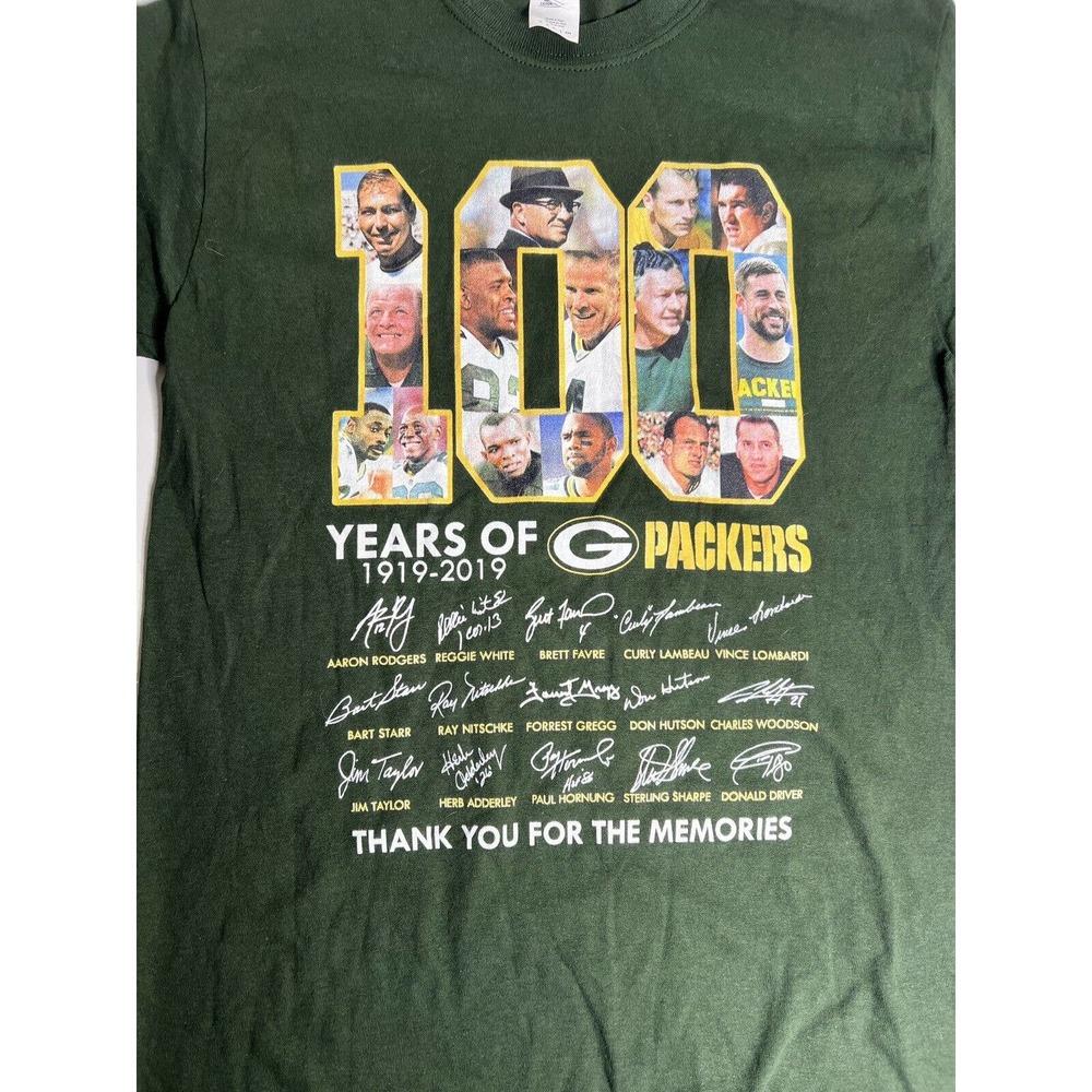 100 Years Of Green Bay Packers Football Green T Shirt Lombardi Favre Rodgers
